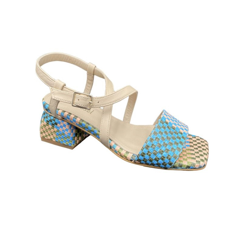Sandale à damier multi-couleurs en cuir|Petite taille femme|Ellen Kassel