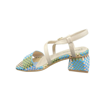 Sandale à damier multi-couleurs en cuir|Petite taille femme|Ellen Kassel