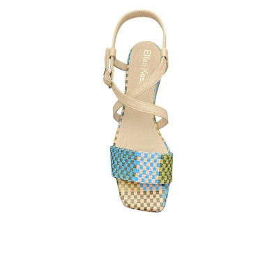 Sandale à damier multi-couleurs en cuir|Petite taille femme|Ellen Kassel