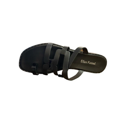 Mule entre-doigt en cuir noir|Grande taille femme|Ellen Kassel