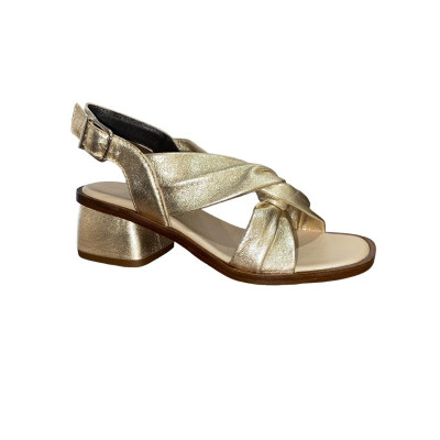 Sandale à petit talon en cuir doré|Petite taille femme|Ellen Kassel