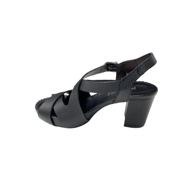 Sandale à talon avec plateforme en cuir noir|Petite taille femme|Ellen Kassel