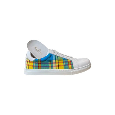 Basket mode en cuir blanc et tissus fantaisie|Grande taille femme|MadinSunshine