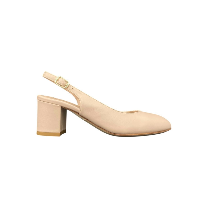Sling back beige avec talon de 5 cm en cuir