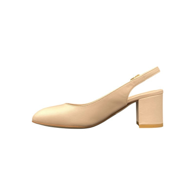 Sling back beige avec talon de 5 cm en cuir