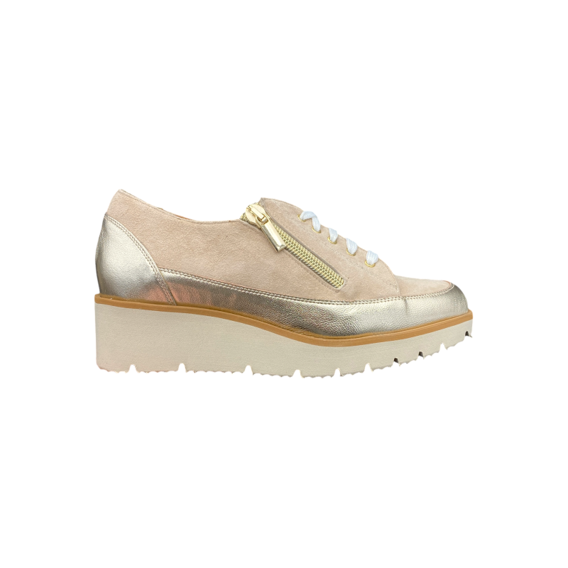 Basket compensée en daim et cuir beige|Petite taille femme|Ellen Kassel