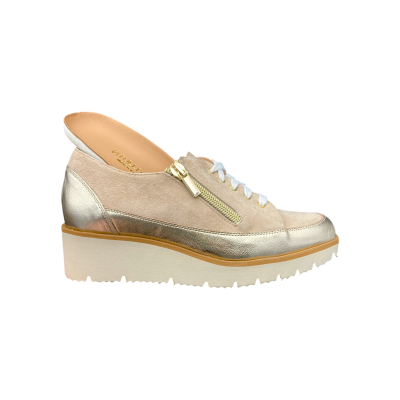 Basket compensée en daim et cuir beige|Petite taille femme|Ellen Kassel