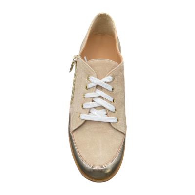 Basket compensée en daim et cuir beige|Petite taille femme|Ellen Kassel