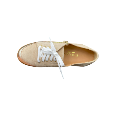 Basket compensée en daim et cuir beige|Petite taille femme|Ellen Kassel