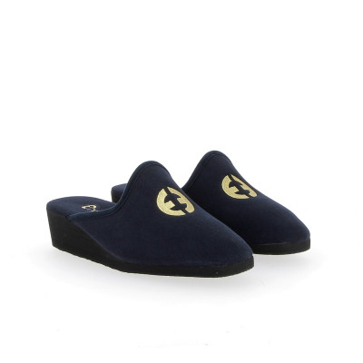 Chausson mule compensé bleu alcantara lavable | Petite taille femme | EXQUISE