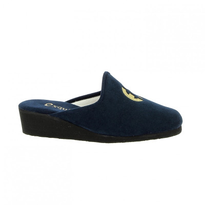 Chausson mule compensé bleu alcantara lavable | Petite taille femme | EXQUISE
