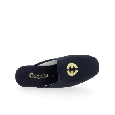 Chausson mule compensé bleu alcantara lavable | Petite taille femme | EXQUISE