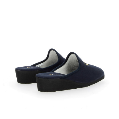 Chausson mule compensé bleu alcantara lavable | Petite taille femme | EXQUISE